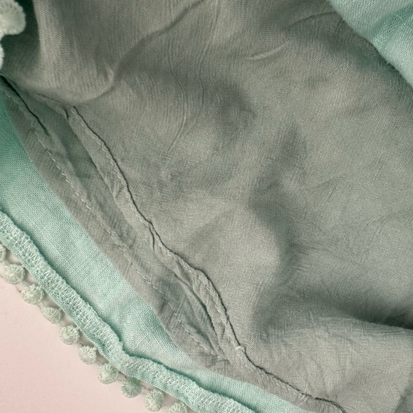 Lost in Lunar Green mint romper shorts tie waist SZ L Linen blend - Picture 7 of 8